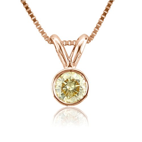 14k Rose Pink Gold Solitaire Yellow Orange Diamond Pendant Necklace - 0.25 carat
