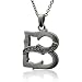 Men's Black Sterling Silver Alphabet Initial B Black Diamond Pendant Necklace - 0.07 carat