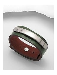 Olive Drab Leather Bracelet In White Base