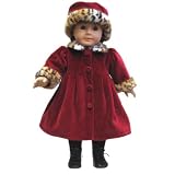 Red Velvet Coat and Hat with Leopard Print Fur Trim. Fits 18" Dolls like American Girl®