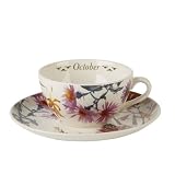 Spode Flowers of the Month Cup & Saucer 11 ounce - October (michaelmas daisy, dahlia, montbretia)