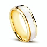 14k Gold Two-Tone Plain Men's Wedding Band 7mm.