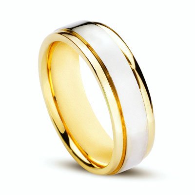 14k Gold Two-Tone Plain Men's Wedding Band 7mm.