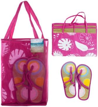 Wholesale Straw Mat W/Sandals In Carry Bag Assorted Colors - Set of 6, [Fashion Accessories, Handbags]