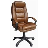 Luxurious Glove Soft Executive Brown Leather Desk Chair with Ergonomic Headrest and Padded Arms - Wy0