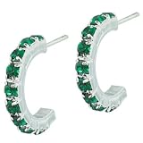 Sterling Silver Green Studded Half Hoop Earrings