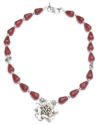 Handmade Chain Necklace Silver Amulet Carnelian Jewelry 19 inches