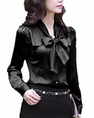 (ヴォンヴァーグ) ventvague ブラウス 長袖 サテン リボン セレブ ボウタイ M L XL 2XL レディース