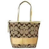 Authentic Coach Signature Stripe Large Zip Tote 18798 Khaki Gold