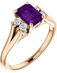 18K Rose Gold 7.00x5.00mm Emerald Cut Chatham Created Alexandrite and Diamond Ring -- LIFETIME WARRANTY