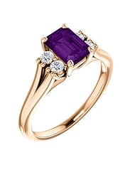 18K Rose Gold 7.00x5.00mm Emerald Cut Amethyst and Diamond Ring -- LIFETIME WARRANTY