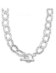 MMA Silver - 17 inch Hammered Oval Links Toggle Necklace