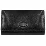 Robe di Firenze Black Sleek Leather Flap Wallet