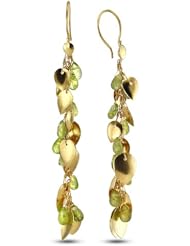 24K Gold Plated Sterling Silver Leaf Design With Pear Shape Peridot Chandelier Earrings