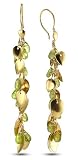24K Gold Plated Sterling Silver Leaf Design With Pear Shape Peridot Chandelier Earrings
