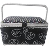 Dritz St Jane Sewing Basket Medium Rectangle Sewing Box (11.5"x7"x6.5", Ultimate Power Tool Black & Gray)