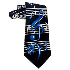 MUSICAL NOTES ON MENS HANDMADE BLACK NECK TIE