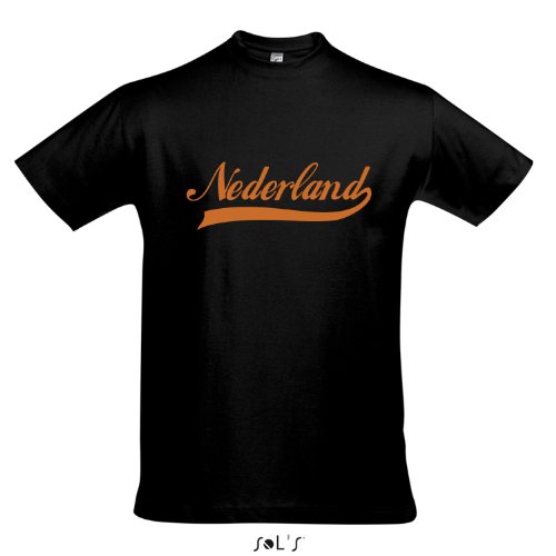 T-Shirt Nederland Oldschool Holland Oranje LÄNDERSHIRT EM / WM FAN Trikot S-XXL , Deep black – orange , XL