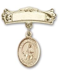 14kt Gold Baby Badge with St. Dymphna Charm and Arched Polished Badge Pin