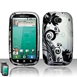 Silver Flower Black Vine Rubberized Snap on Hard Shell Cover Protector Face ....