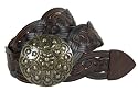 Wide Leather Braided Disc Buckle Belt