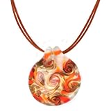 Sterling Silver Orange-Tone Murano Glass Pendant w/ Orange Cord, 16