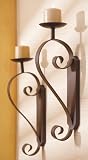 Set of 2 Antique Brown Iron Scroll Candle Wall Sconces