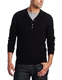 French Connection Men's Long Sleeve V-Neck Contrast Henley Sweater, Black/Charcoal, Small