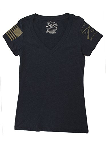 Grunt Style Ladies Basic V Neck T-Shirt (Medium, Midnight Navy)
