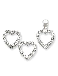Sterling Silver CZ Heart Pendant & Earrings Set