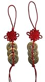 Chinese Red Enless Knot Feng Shui Coins to Attract Wealth and Health - 2 sets