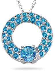 3.46-3.55 Cts Swiss Blue Topaz Circle Pendant in 14K White Gold