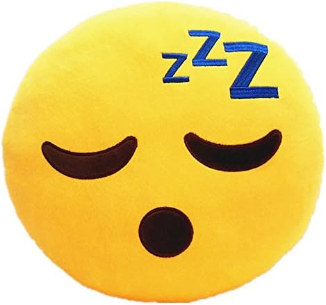 New - Husmark - Quality 32cm Emoji Smiley Emoticon Yellow Round Cushion Pillow Stuffed Plush Soft Toy (Sleeping)