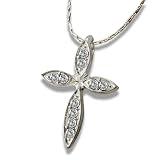 Silver Colored Cross Pendant with CZs and Chain