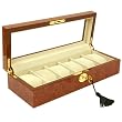 New Improved Luxury Watch Box Storage Case for 6 Watches Burl Wood Finish with Display Window and Locking Key with Tassel New Improved Luxury Watch Box Storage Case for 6 Watches Burl Wood Finish with Display Window and Locking Key with Tassel