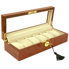 New Improved Luxury Watch Box Storage Case for 6 Watches Burl Wood ...