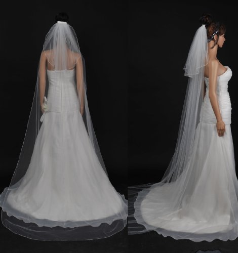 Artwedding 2 Tier Embroidered Bridal Wedding Veil, White