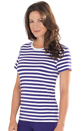 Purple & White Striped Brushed Cotton Jersey Short sleeve Tee Shirt for Women