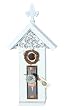 Funky Randy Birdhouse 22" White Church Wood Antique Glass Door Knob Iron Gable Outdoor/Indoor R-117