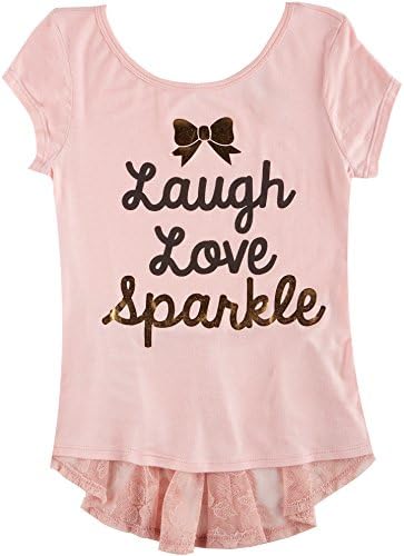 Lily Bleu Big Girls Crochet Sparkle T-Shirt Large (14) Dusty rose pink