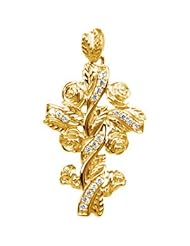 14K Yellow Floral Style Diamond Cross Pendant .14 Ct Tw