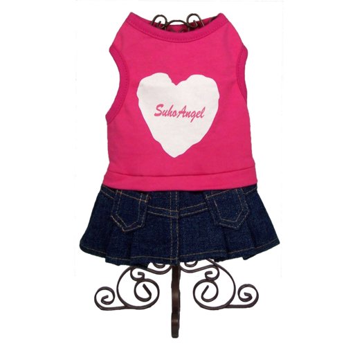 Dog and Cat Adorable High Quality Jeans Skirt DRESS - Medium - Pink and Denim - Mommy, I am Ready for a Stroll - Only 1 Left