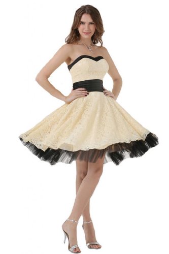 Sunvary Champagne and Black Lace Cocktail Dress Prom Gowns for Juniors Short US Size 4- Champagne