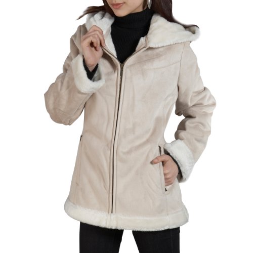 BGSD Women's Faux Shearling Parka Jacket with Hood in Alabaster or Chocolate product image