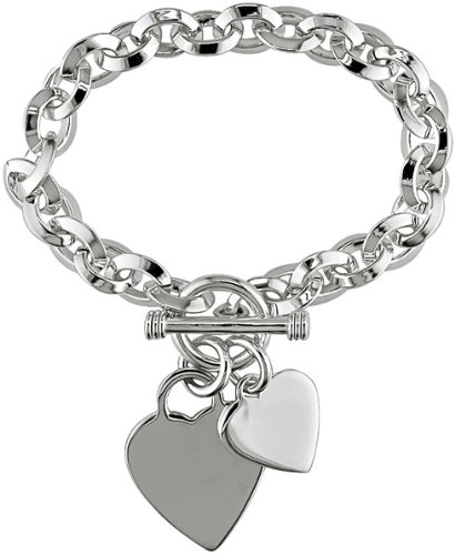 Oval Link Heart Charm Bracelet in Sterling Silver