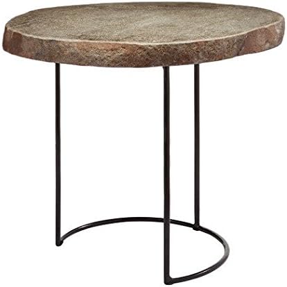 End Table, Ariock 2 Door Cabinet a Chunk of Stone Forms the Top of this Suar Wood Table Finished with an Iron Base Weighs13 lbs (16" H x 14" W x 17" D)