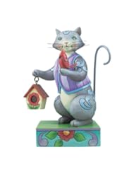 Enesco Jim Shore Heartwood Creek Cat with Cardinal/Birdhouse Figurine, 6.125-Inch