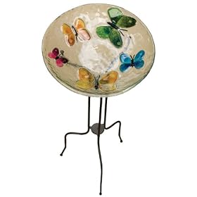 Evergreen 2GB012 Glass Bird Bath, Butterfly, 18-Inches Diameter