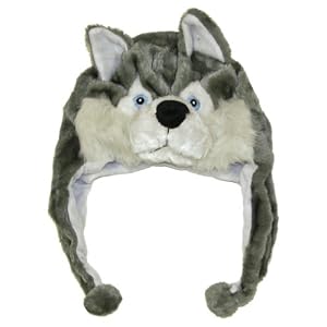 Cute Animal Hat- Plush Husky Timber Wolf Animal Winter Hat