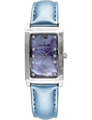 Peugeot Womens 330BL Silver-Tone Shiny Blue Leather Strap Watch